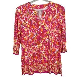 Coolibar St Lucia Tunic Top Womens M Pink Paisley Bamboo Blend UPF 50+ Tropical